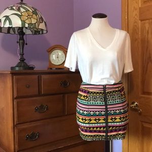DIVIDED 🌟 H & M zip front mini skirt, tribal striped print, pockets, stretch, 6